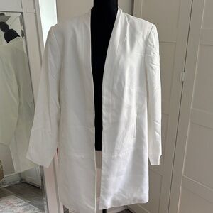 Calvin Klein White Collarless Open-Front Blazer